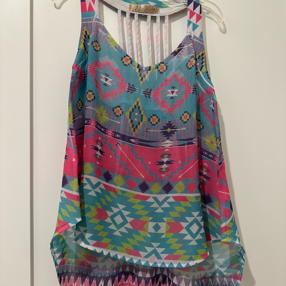 Colorful Geometric Pastel Sheer Print Women's Top